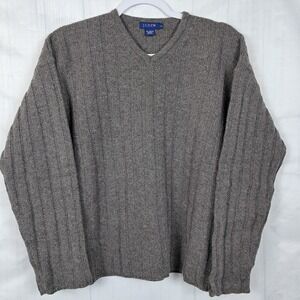 J. CREW Mens S Brown 100% Lambswool Sweater Ribbed Knit V-Neck Long Sleeve Warm